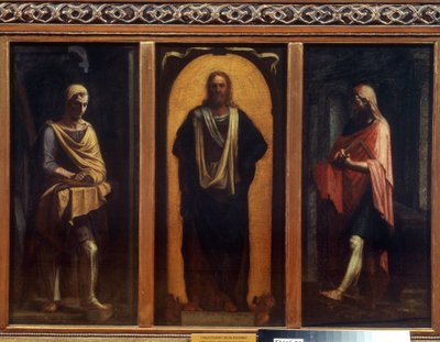 Cristo com dois Santos. Pintura de Sebastiano del Piombo (1485-1547). Óleo sobre tela. Arte veneziana, renascimento. Galeria de Arte Regional, Tambov de Sebastiano del (c.1485 1547) Piombo