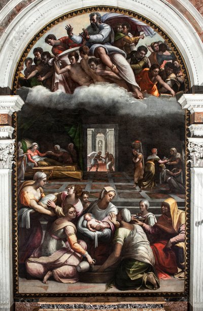 O nascimento da virgem (Pintura de Sebastiano del (c.1485 1547) Piombo