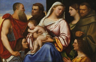 Madonna e criança com santos e doadores. de Sebastiano del Piombo