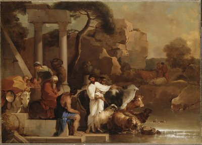 Le depart de Jacob - Partida de Jacob, por Bourdon, Sebastien (1616-1671). Óleo sobre tela. Dimensão : 99x138 cm. Nationalmuseum Estocolmo de Sébastien Bourdon