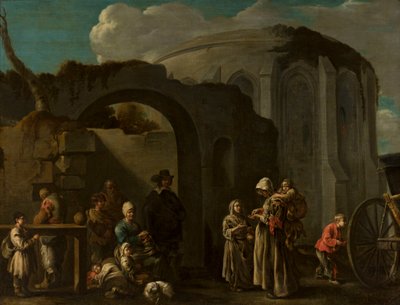 Família de mendigos entre ruínas de Sébastien Bourdon