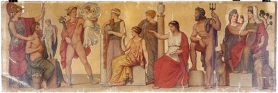 "Prometeu Modelando o Primeiro Homem", composição do átrio da casa pompeiana do Príncipe Napoleão, cerca de 1860 (óleo sobre tela sobre madeira) de Sebastien Melchior Cornu