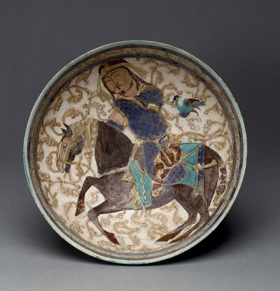 Bacia com o príncipe a cavalo do Irã (stonepaste decorado) de Seljuq Dynasty Seljuq Dynasty