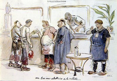 Um bar no Abattoirs de la Villette, c.1925-30 (cor litho) de Sem