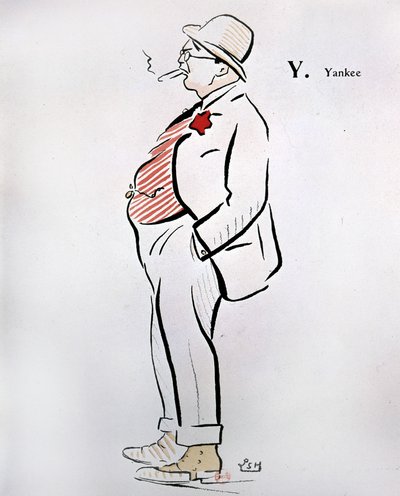 Cartoon of American in "Alphabet de Sem" (1863 - 1934), Y as Yankee, n.d., século XX. de Sem