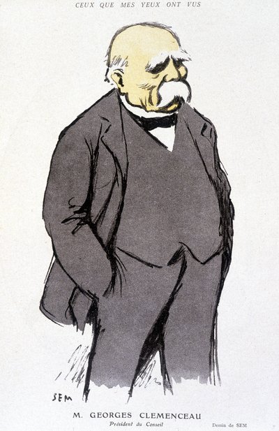 Retrato de Georges Clémenceau - dess. por Sem (1863 - 1934), em "Fantasio" de 01/02/1918, no. 265 de Sem
