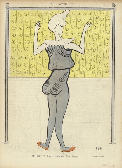Louise Balthy, atriz francesa, no Folies-Bergere, ilustração para Le Rire de Sem