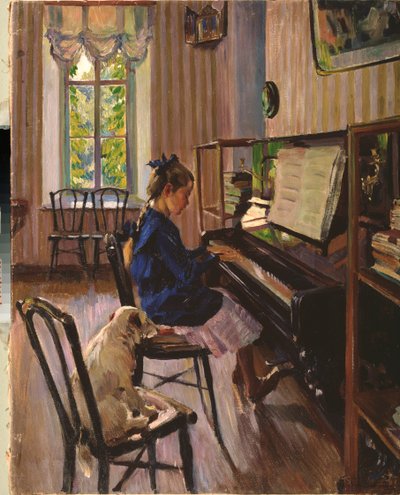 No Piano - Pintura de Sergei Arsenyevich Vinogradov (1869-1938), óleo sobre tela de Sergei Arsenevich Vinogradov