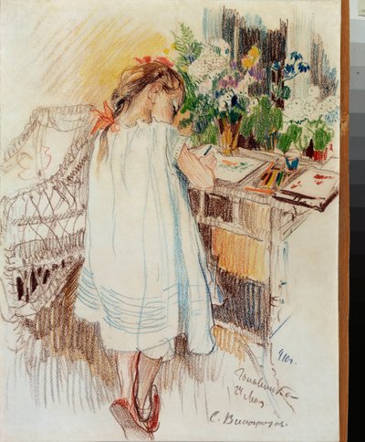 Um Pequeno - Trabalho de Sergei Arsenyevich Vinogradov (1869-1938), lápis de cor sobre papel de Sergei Arsenevich Vinogradov