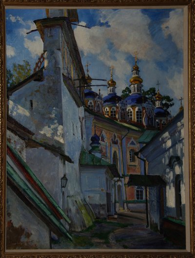 Vista do mosteiro de Pskovo-Pechersky, 1928 de Sergei Arsenevich Vinogradov
