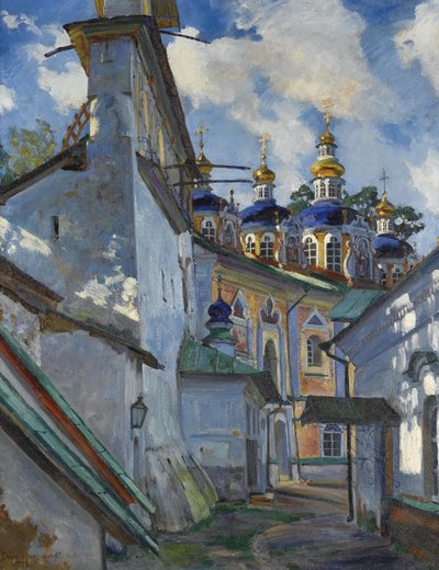 Vista do mosteiro de Pskovo-Pechersky, 1928 de Sergei Arsenevich Vinogradov
