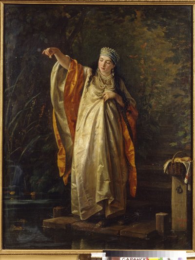 A Mulher de Boyar no Reservatório. Pintura de Sergei Ivanovich Gribkov (1820-1893), óleo sobre tela de Sergei Ivanovich Gribkov