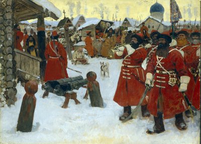 A tropa das estrias - Pintura de Sergei Vasilyevich Ivanov (1864-1910), óleo sobre tela de Sergei Ivanovich Gribkov