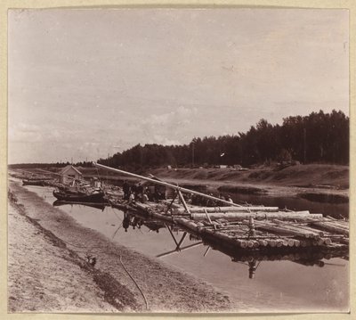 Balsas de madeira, Hidrovia Volga-Báltica, Rússia de Sergei Mikhailovich Prokudin Gorskii