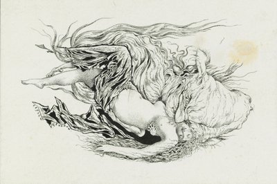 Chernomor e Lyudmila. Ilustração do poema Ruslan e Lyudmila de A. Pushkin, 1921-1926. de Sergei Vasilevich Chekhonin