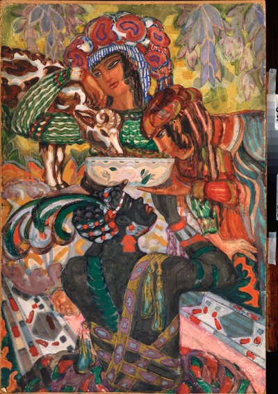 Oriental Fairy Tale - Obra de Sergei Yurievich Sudeykin (Serge Soudeikine) (1882-1946), guache e têmpera sobre papelão, cerca de 1910, arte russa, século XX, art nouveau, modernismo - Galeria de Arte Regional, Taganrog (Rússia) de Sergei Yurevich Sudeikin