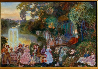 Festividades públicas. Pintura de Sergei Yurievich Sudeykin (Sergei Sudeikin) (1882-1946), óleo sobre tela de Sergei Yurevich Sudeikin
