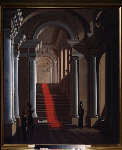 A escadaria do Palácio Anichkov em São Petersburgo. Pintura por Sergey (Sergei, Serguei) Konstantinovich Zaryanko (Zarianko) (1818-1870), óleo sobre tela de Sergey Konstantinovich Zaryanko