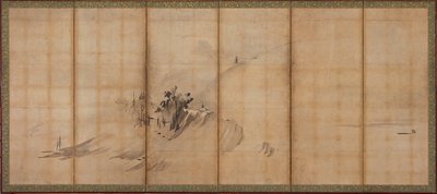 Paisagem: colinas e edifícios, período Muromachi, meados do século XVI. de Sesson Shukei