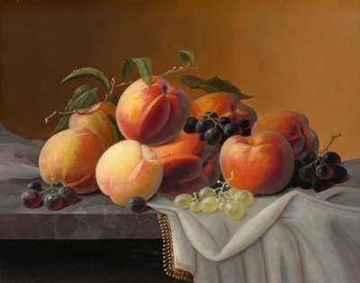 Pêssegos, uvas e maçãs, s.d. (óleo sobre madeira) de Severin Roesen