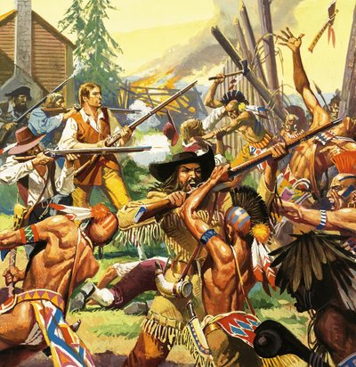 Daniel Boone a defender uma herdade no Kentucky de um ataque de índios de Severino Baraldi
