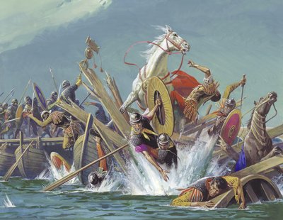Morte de Maxêncio na batalha de Milvian Bridge de Severino Baraldi