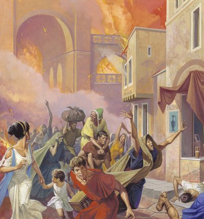 Fuga do Grande Incêndio de Roma em 64 d.C. de Severino Baraldi