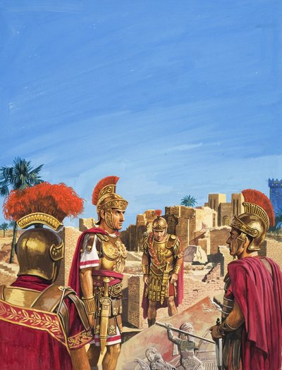 Romanos admirando os vestígios da Idade de Ouro da Babilónia (guache sobre papel) de Severino Baraldi