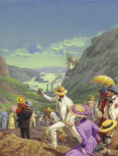 Espectadores a admirar o Canal do Panamá de Severino Baraldi