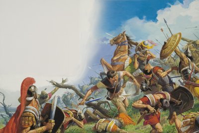 A Batalha de Canas em 216 a.C. (guache sobre papel) de Severino Baraldi