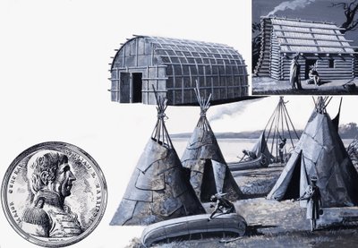 As casas dos diferentes tipos de índios americanos (guache sobre papel) de Severino Baraldi