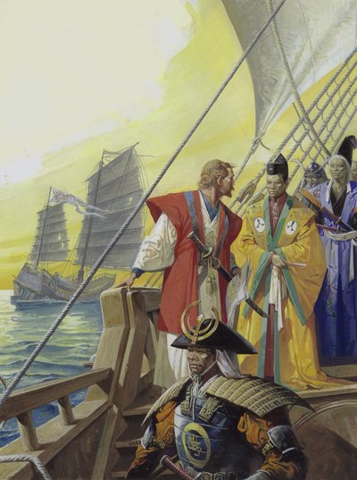 Navios ocidentais no Japão (guache sobre papel) de Severino Baraldi