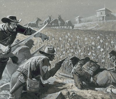 Com os seus homens escondidos, Fetterman esperou que os índios saqueadores de Severino Baraldi