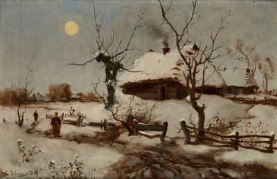 Casas de campo na neve (óleo sobre tela) de Seweryn Bieszczad