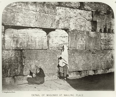 Exterior, de, Haram-Ash-Sharif, detalhe, de, alvenaria, em, lamentar, lugar, c.1864-65, bw, foto de Sgt. James M. McDonald