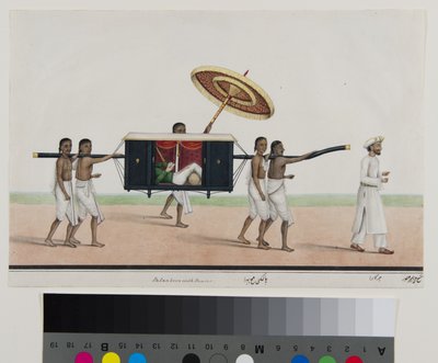 Thomas Holroyd lê no seu palanquim, c.1835 (aguarela opaca sobre papel) de Shaik Muhammad Amir of Karraya