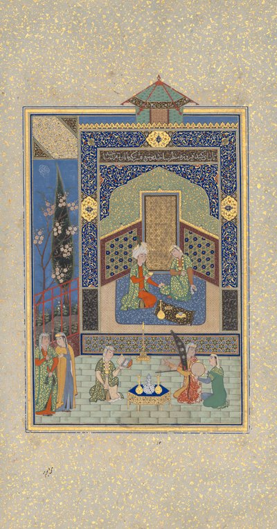 Bahram Gur no Palácio Turquesa na quarta-feira, Folio 216 de um Khamsa...AH 931AD1524-25 de Shaikh Zada