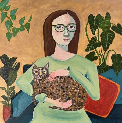 Mulher aconchegada com um gato de Sharyn Bursic