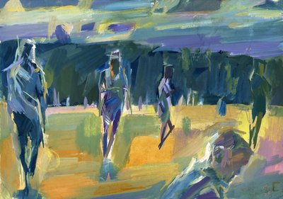 Tarde no parque, 2024 (guache sobre papel) de Shaun Carey