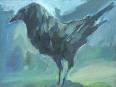 Walking Green Crow, 2024 (óleo sobre tela) de Shaun Carey