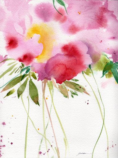 Flores abstratas em aquarela rosa de Sheila Golden