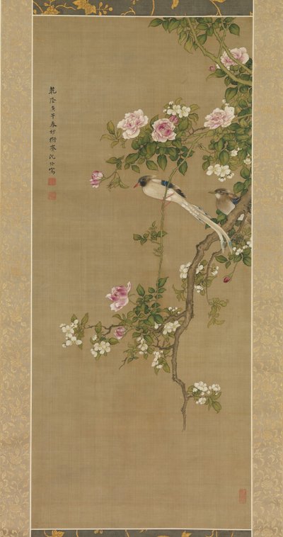 Flores e pássaros, 1750. de Shen Nanpin