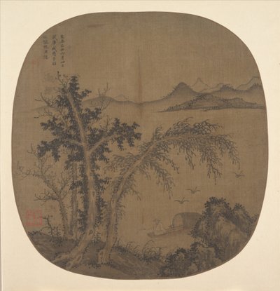 Pescador Recluso, Árvores de Outono, datado de 1349. de Sheng Mou