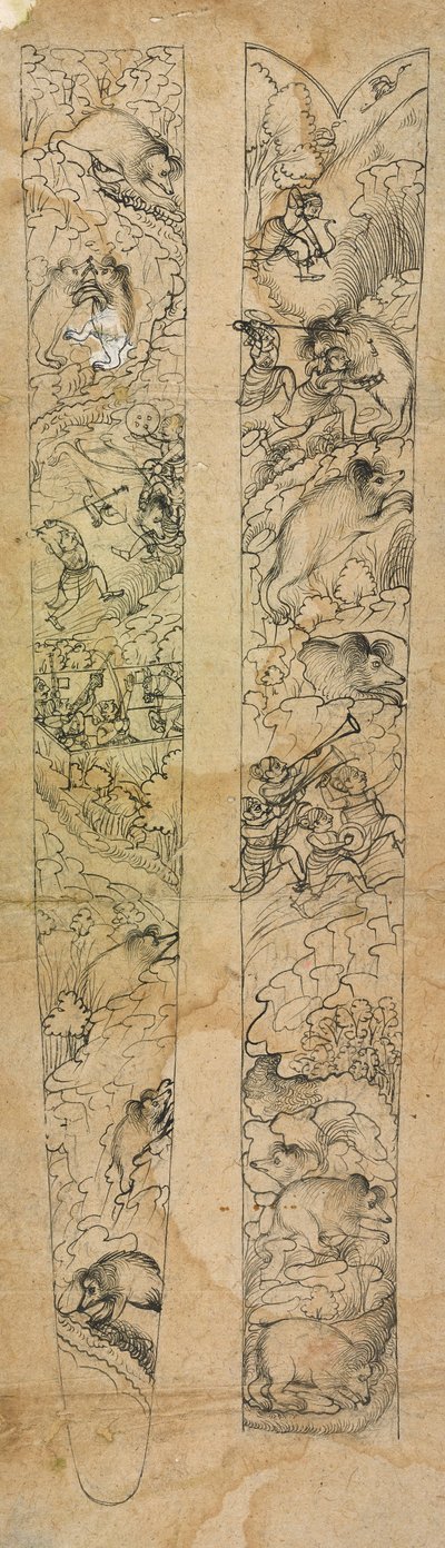 Um rajá caçando javalis, projeto para uma bainha, ca. 1750-1760. de Shevdar Gangeyagi