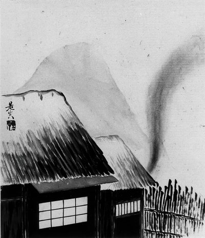 Casa de campo e montanhas, século XIX. de Shibata Zeshin