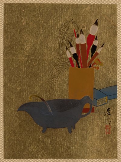 Chaleira e caixa com pincéis, 1882. de Shibata Zeshin