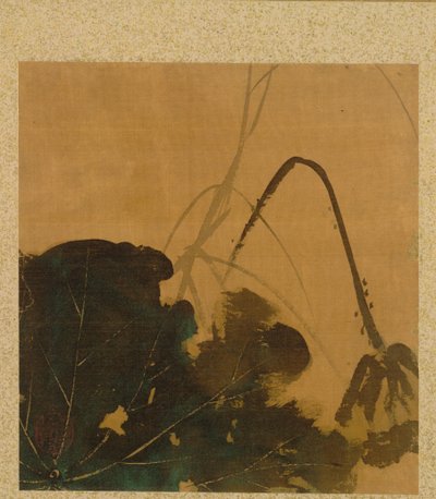 Folha do Álbum de Temas Sazonais: Pincel, Suporte e Folhas, 1847. de Shibata Zeshin