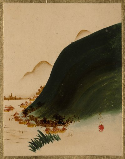 Montanhas e casas. de Shibata Zeshin