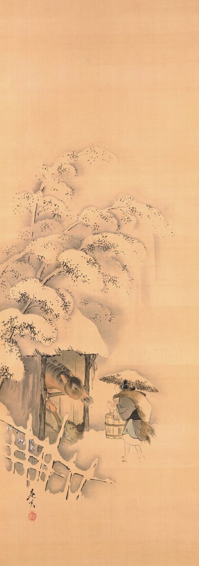 Peça de Nō Hachinoki, uma de três de Shibata Zeshin