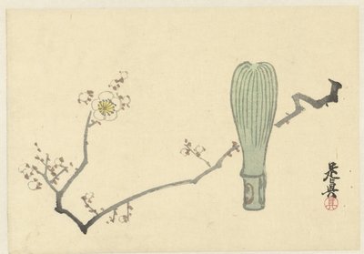 Flor de ameixa e um batedor de chá de Shibata Zeshin